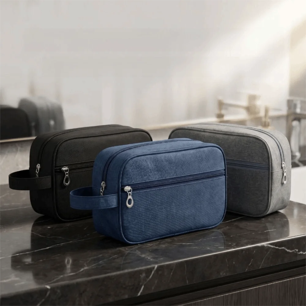 

Oxford Cloth Men's Toiletry Bag Large Capacity Waterproof Portable Makeup Handbag Zipper Closure Space Saving