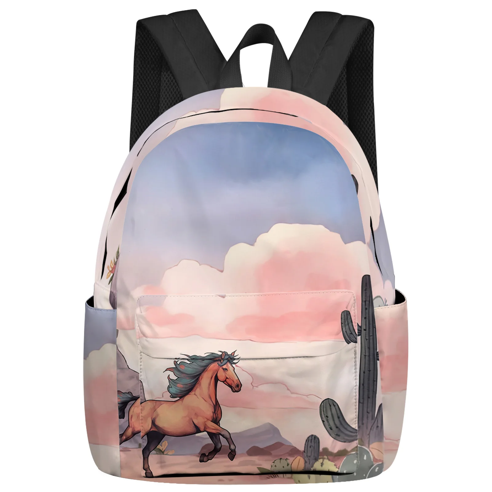 Horse Cactus Cloud Mountain Peak Gradient Student School Bags Laptop Custom Backpack For Men Women Female Travel Mochila