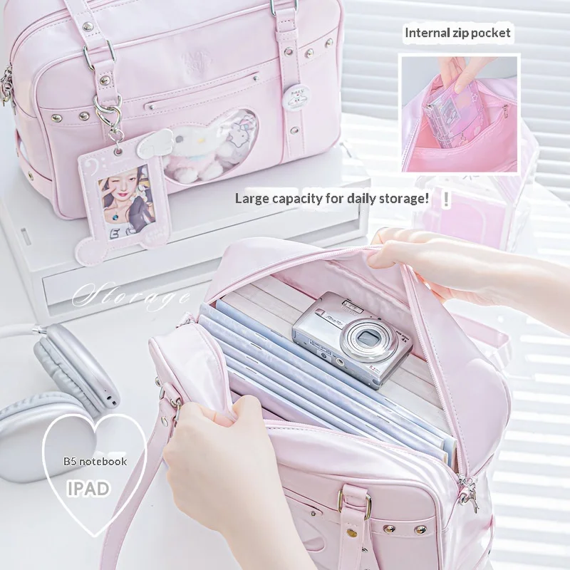 RosyPosy Ita Bag Motorcycle Style Pu Leather Crossbody Handbag Heart Window Display Photocard Diy Korean Fashion For Women Daily - view 3
