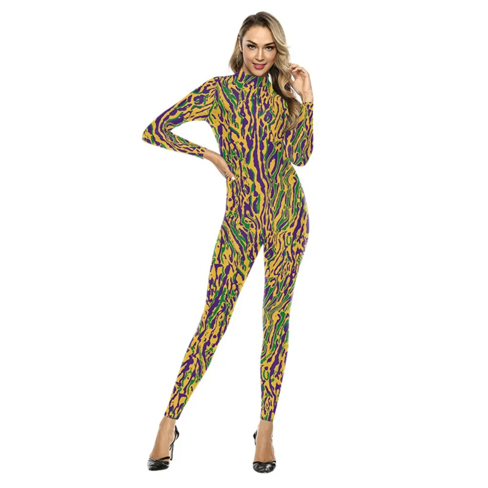 

Halloween Multi-color Block Print Party Women's Jumpsuit New Fashion Cosplay Costumes Tights All In One Carnival Bodysuits Suit