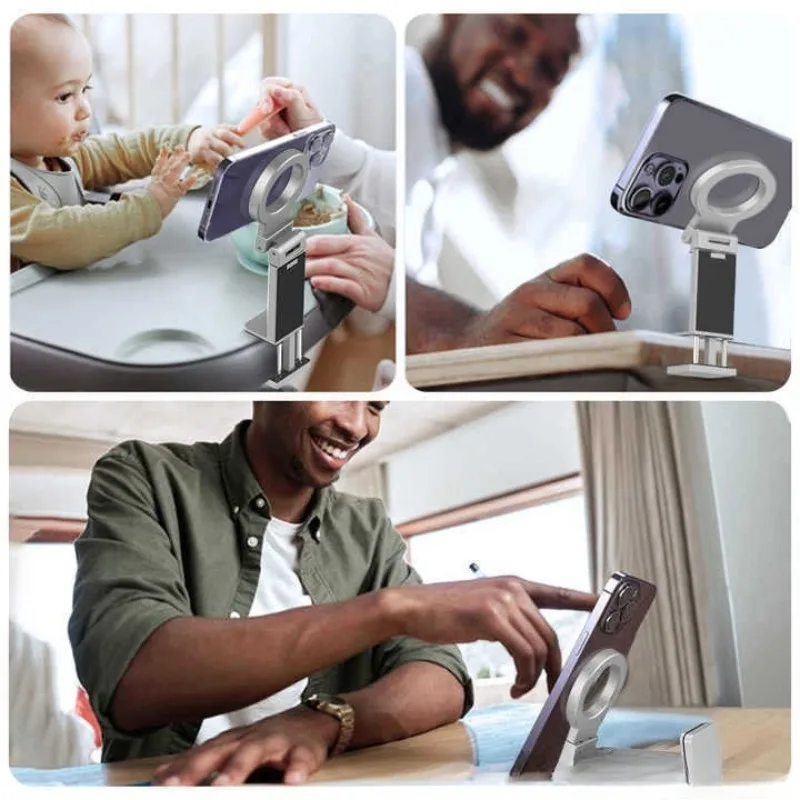 Universal Magnetic Phone Holder Travel Essentials Flexible Rotation Hands-Free Airplane Train Desktop Folding Phone Mount Stand