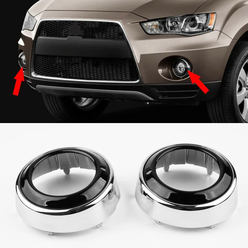 1 Pair Car Fog Lights Holes Covers Silver + Black Frame ABS Decoration Accessories For Mitsubishi Outlander 2008-2012