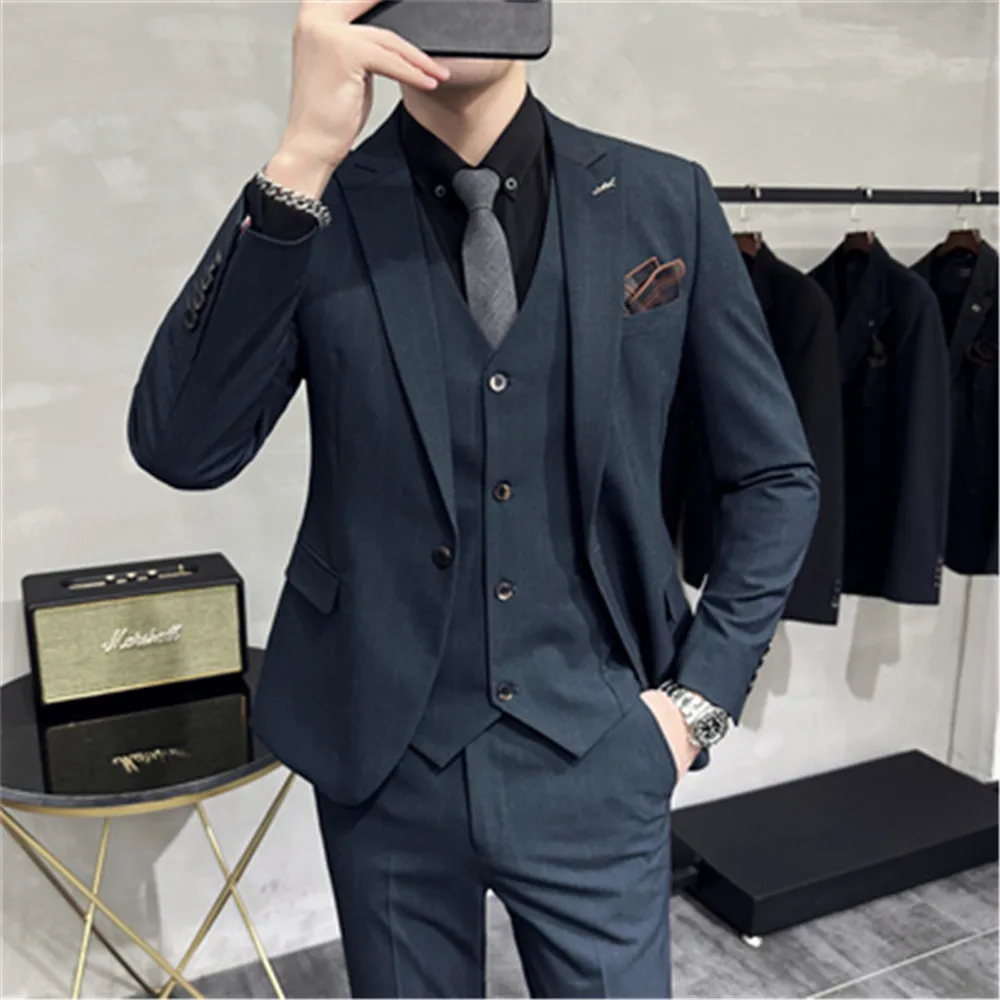 3 Pieces Men's Suit Set for Wedding 2023 Business Blazer Pants Sets Classic Striped Suit Slim Fit Prom Dress Suits Gray Costumes