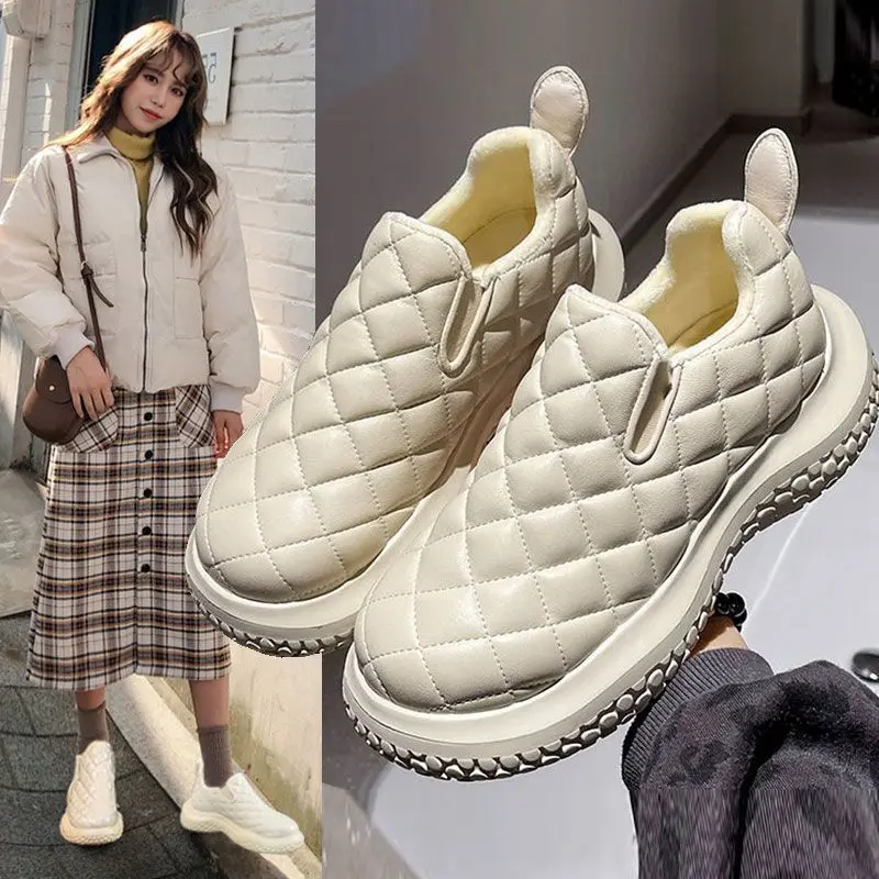 

Женские зимние ботинки на флисовой подкладке 2023: Новинка осенне-зимнего сезона, утепленные, водонепроницаемые, нескользящие, теплые, без застежек