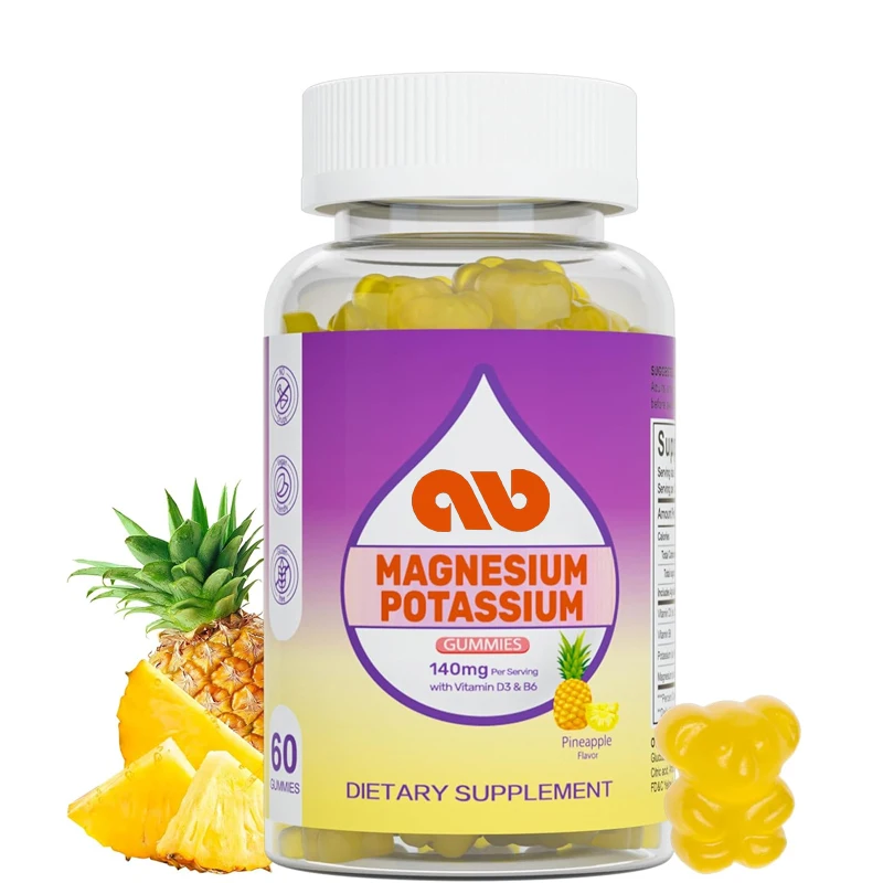 Potassium magnesium gummies contain vitamin B6, which supports leg spasms and muscles (pineapple, 60 capsules)