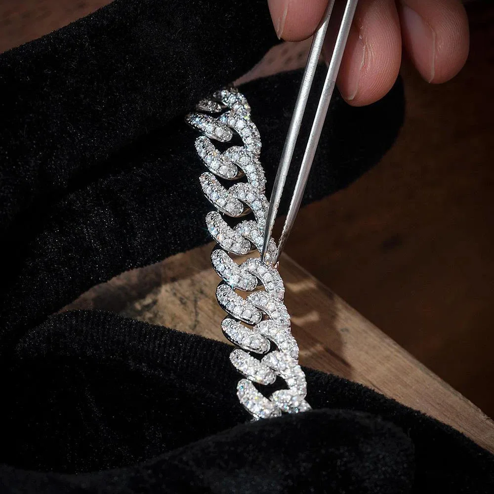 Necklace Moissanite 6MM 8MM 10mm 12mm 15mm Hip Hop Jewelry 925 Sterling Silver Bracelet Men Women VVS Iced Out Cuban Link Cha