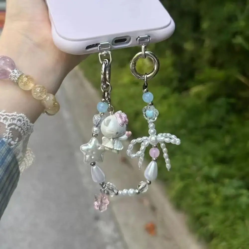 

Kawaii Sanrio Hello Kitty двойная пряжка для телефона цепочка для телефона мультяшный брелок попкорн звезда цепочка из бисера аксессуары для мобильных телефонов подарок