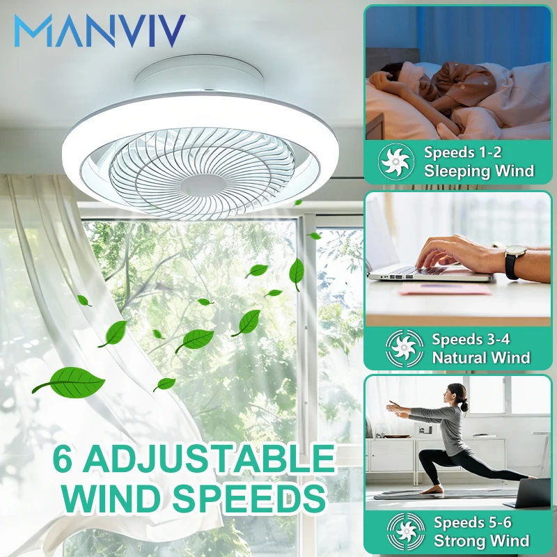 Modern Ceiling Fan Light 49CM 360° 6-speed Silent LED Dimmable Ceiling Fan With Remote Control Bedroom Study Dining Room Decor