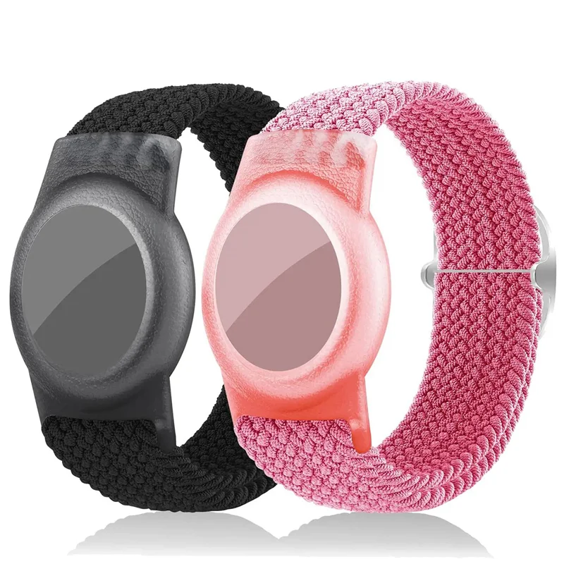 AM-2Pack キッズリストバンド、調節可能な弾性編組リストバンド付き、幼児、子供、高齢者用 (ピンク+ブラック)