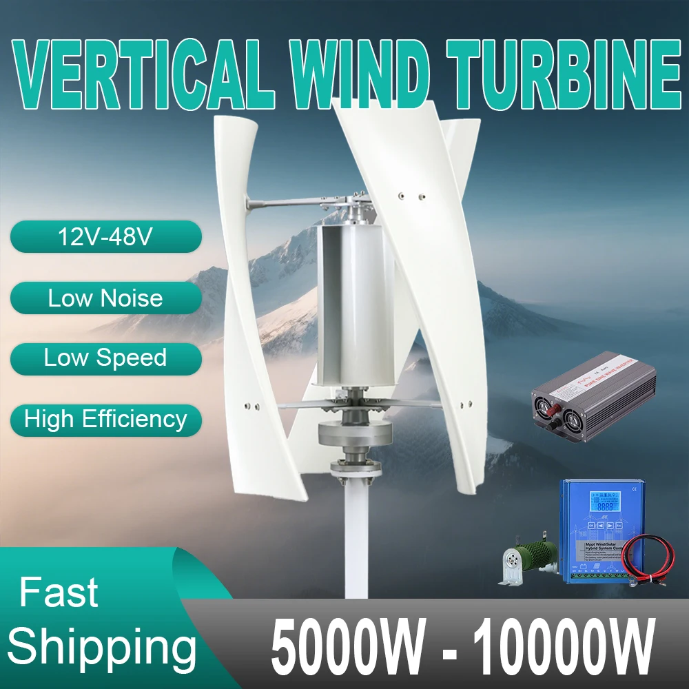 5000W Wind Turbine 12V 24V 48V Free Energy Wind Turbine Generator 10KW With Free MPPT Controller Battery 220V For Household Use