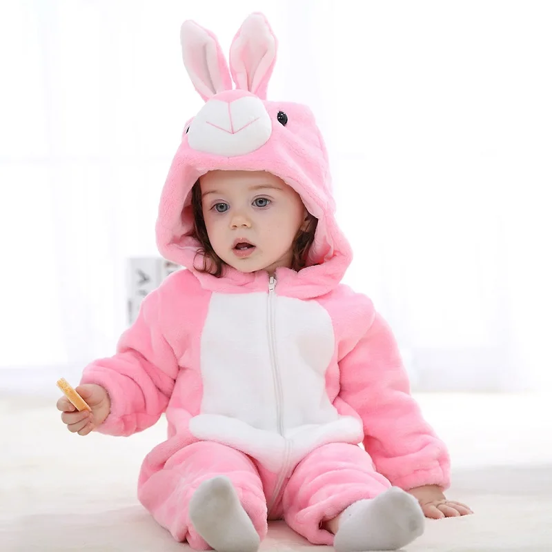 0-4-year-old newborn Romper autumn/winter baby clothes cartoon pink baby girl jumpsuit thickened warm boy crawling suit