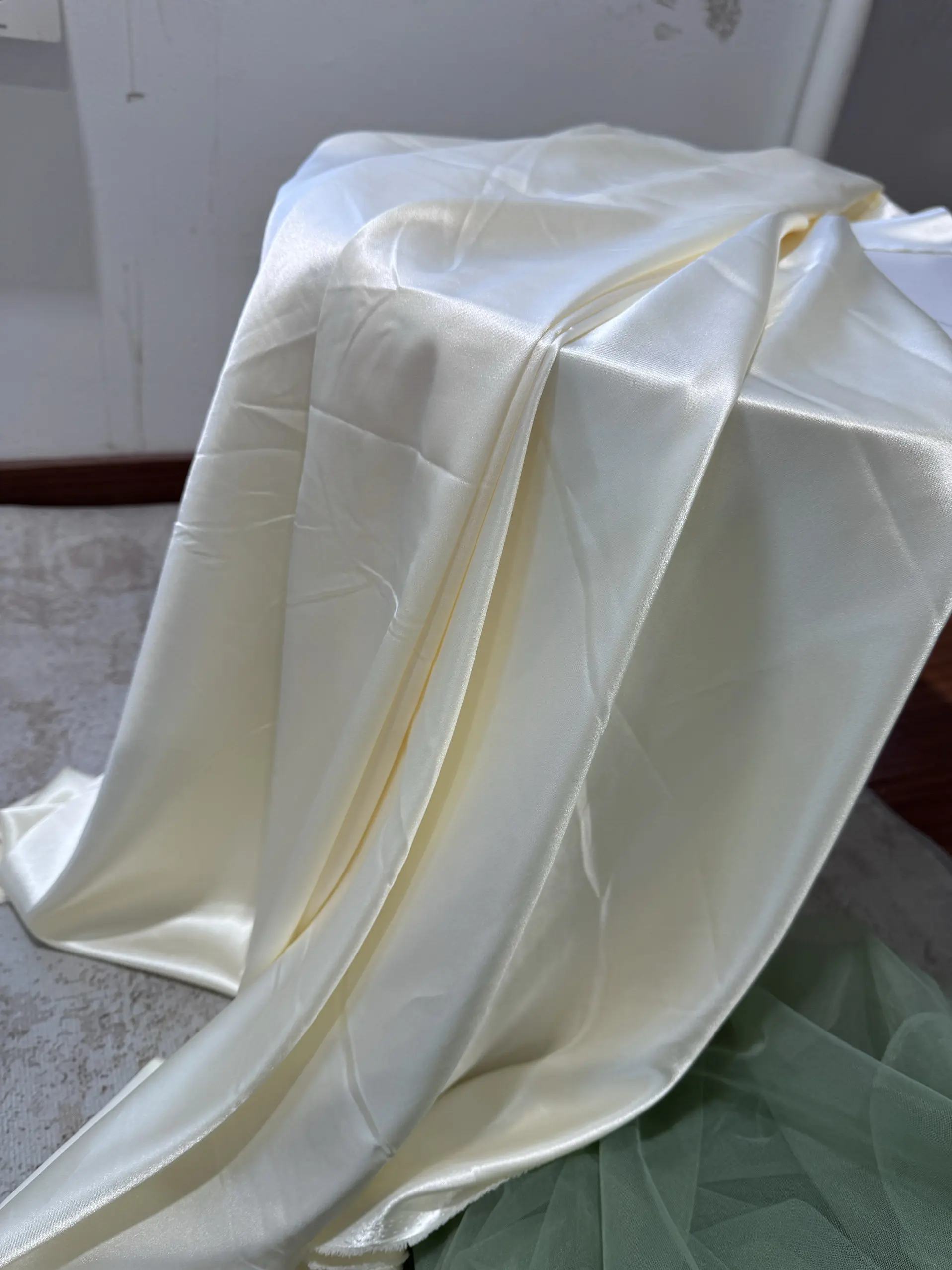 Blue Champagne Green Satin Cloth Draping Fabric for Wedding Background Glossy Soft Purdah Fabric