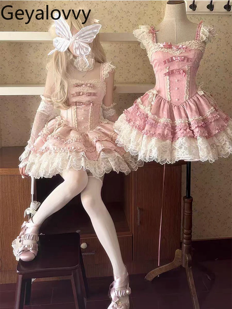 Robe Lolita japonaise sans manches JSK, coupe cintrée, douce, pour fête d'anniversaire, taille haute, coupe cintrée, moelleuse, courte, à bretelles, robes de princesse