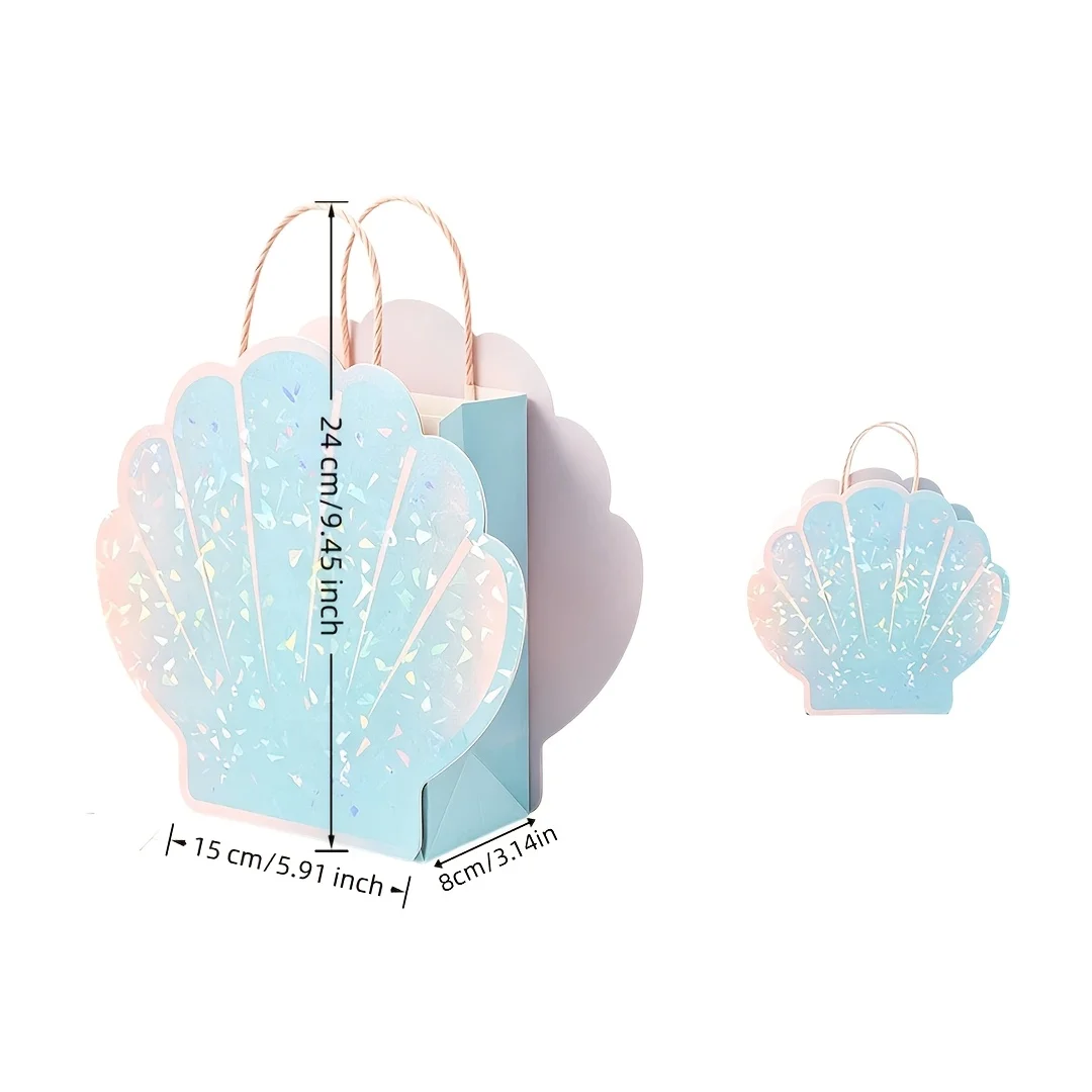 6/24PCS Mermaid Shell Candy Goodie Bags Paper Party Favor Treat Bags for Ocean Underwater Theme Birthday Decor Picnic Supplies view 6