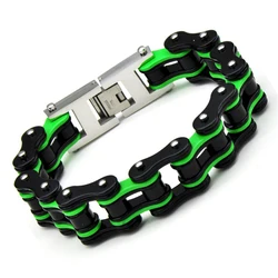 16mm Heavy Punk Green Bicycle Bike Bracelets Hiphop Men Women Black Stainless Steel Biker Motorcycle Chain Bracelet Jewelry