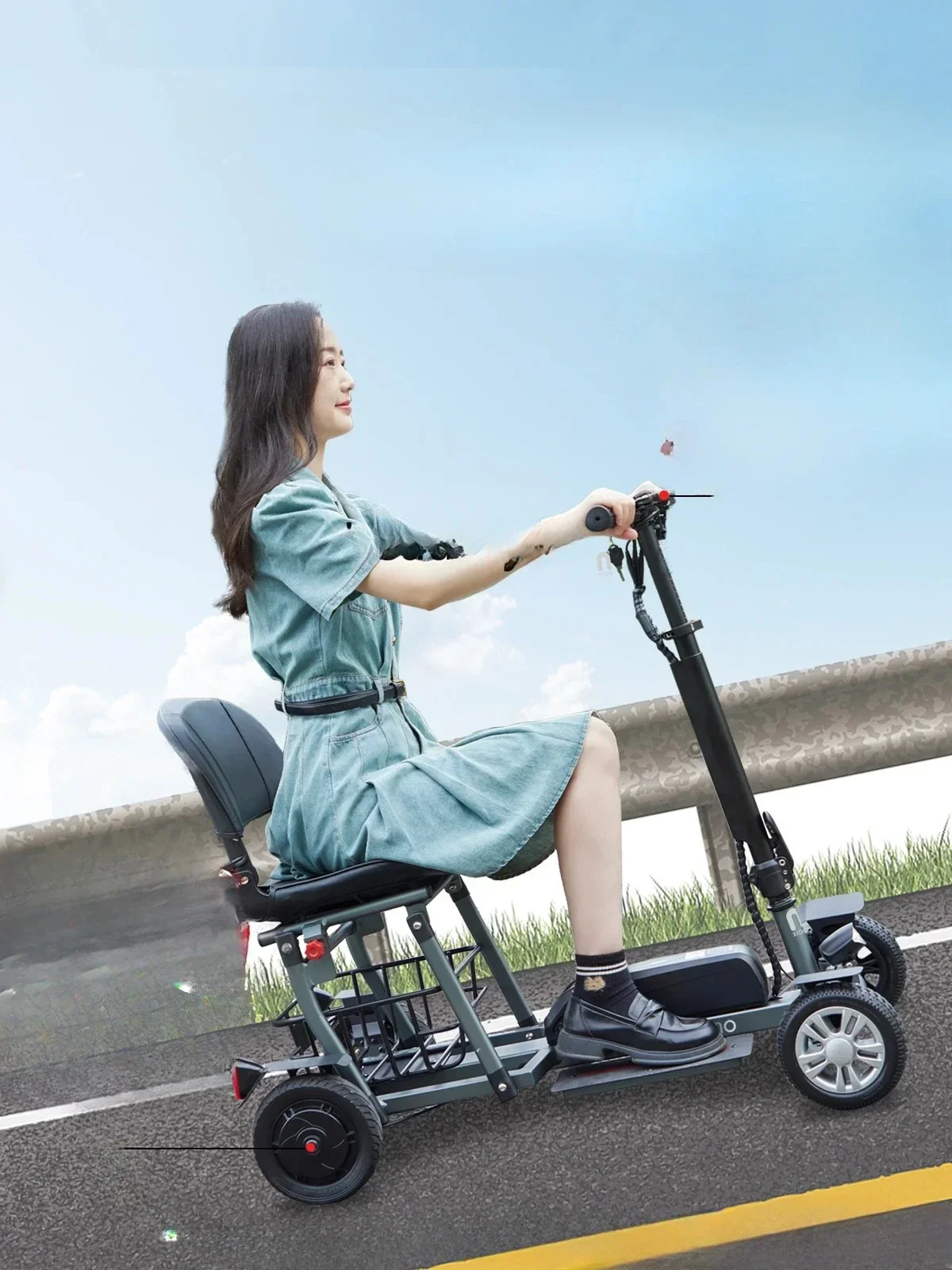 Four-Wheel Folding Electric Car Aluminum Alloy Light Elderly Disabled Small Power Battery Car
