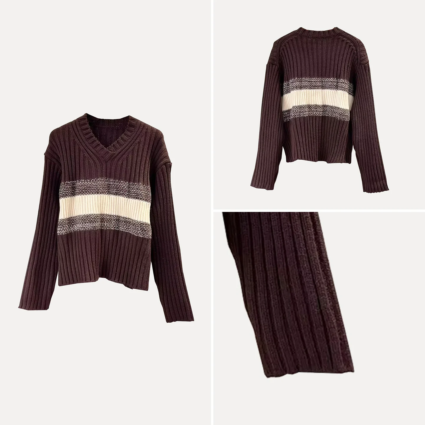 

Модный женский трикотажный топ с V-образным вырезом, осенняя новинка 2025 года, свободный крой, в полоску, бренд Z