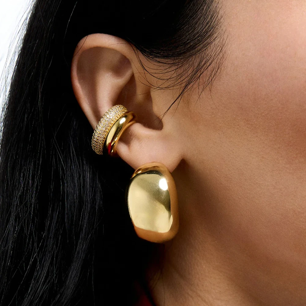 Fashion Splicing Zircon Round Ear Cuff No Piercing Accessories 1Pcs Elegant Double Layer Stainless Steel Clip Earrings for Women