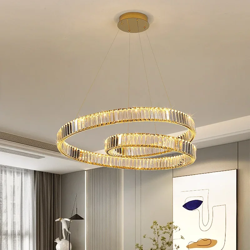 

Modern Lrregular Ring Crystal Led Chandelier for Living Dining Room Food Tables Kitchen Bedroom Home Decor Lusters Luminaires
