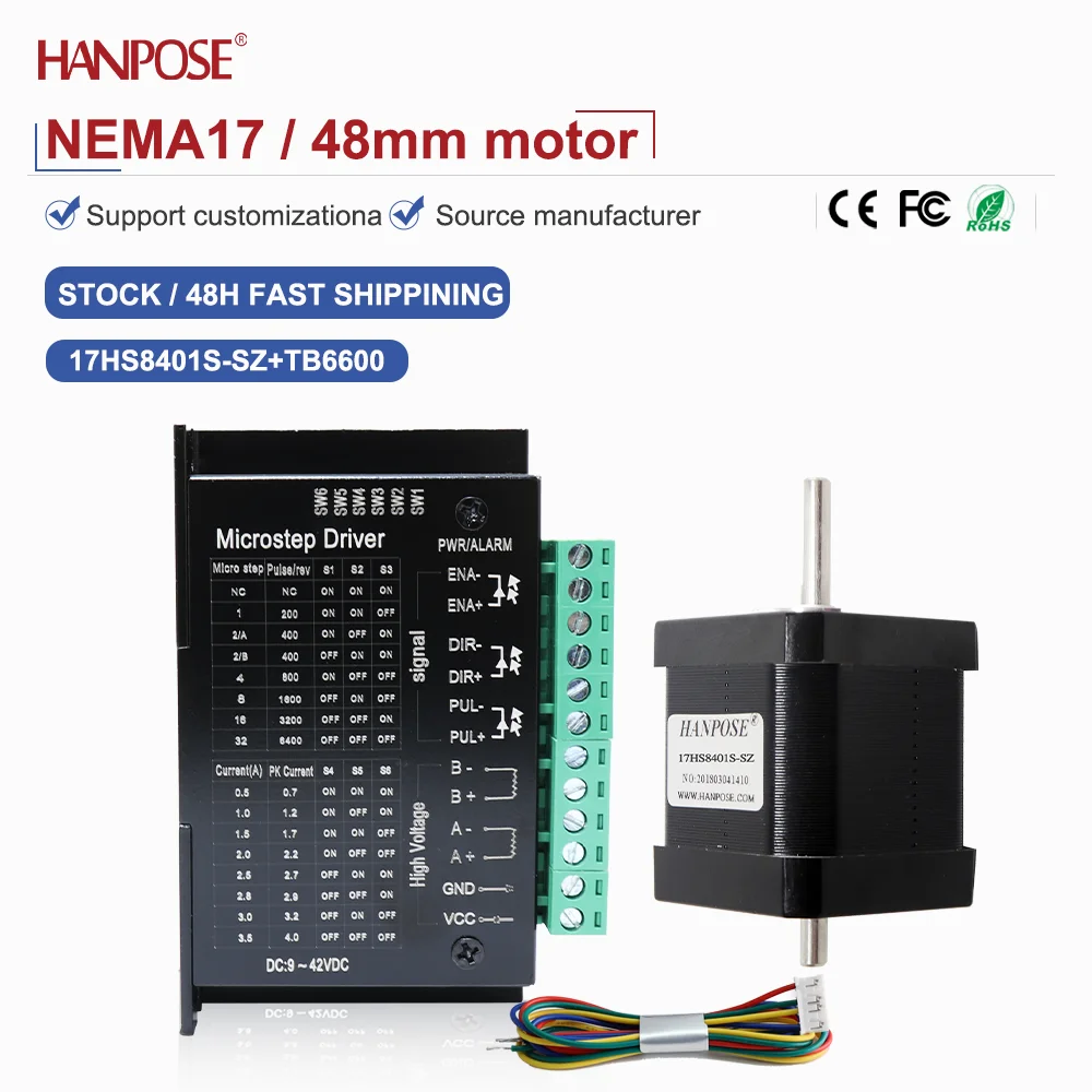 Dual axis stepper motor NEMA17 0.52N. m 1.8A model 17HS8401S-SZ+TB6600 driver for high-precision and stable operation
