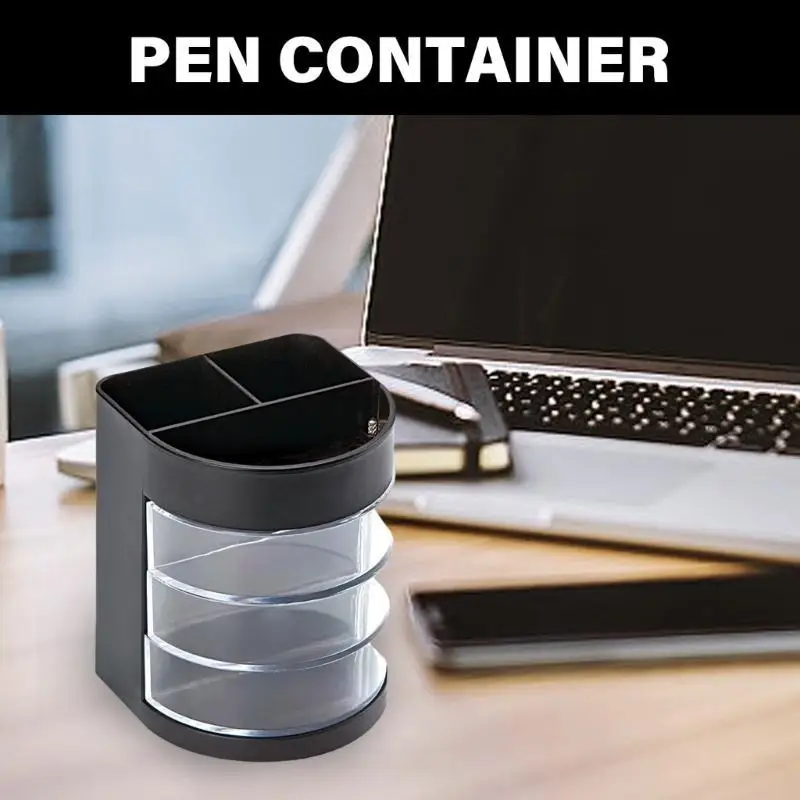 R53C Multipurpose Pen Organizers with 3 Clear Rotating Drawer, Easy Access Space Saving Pencil Holder Office Desk Organizers