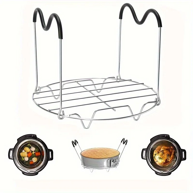 1pc Stainless Steel Steaming Rack with Silicone Handle - Long Handles for Easy Chicken & Pot Removal