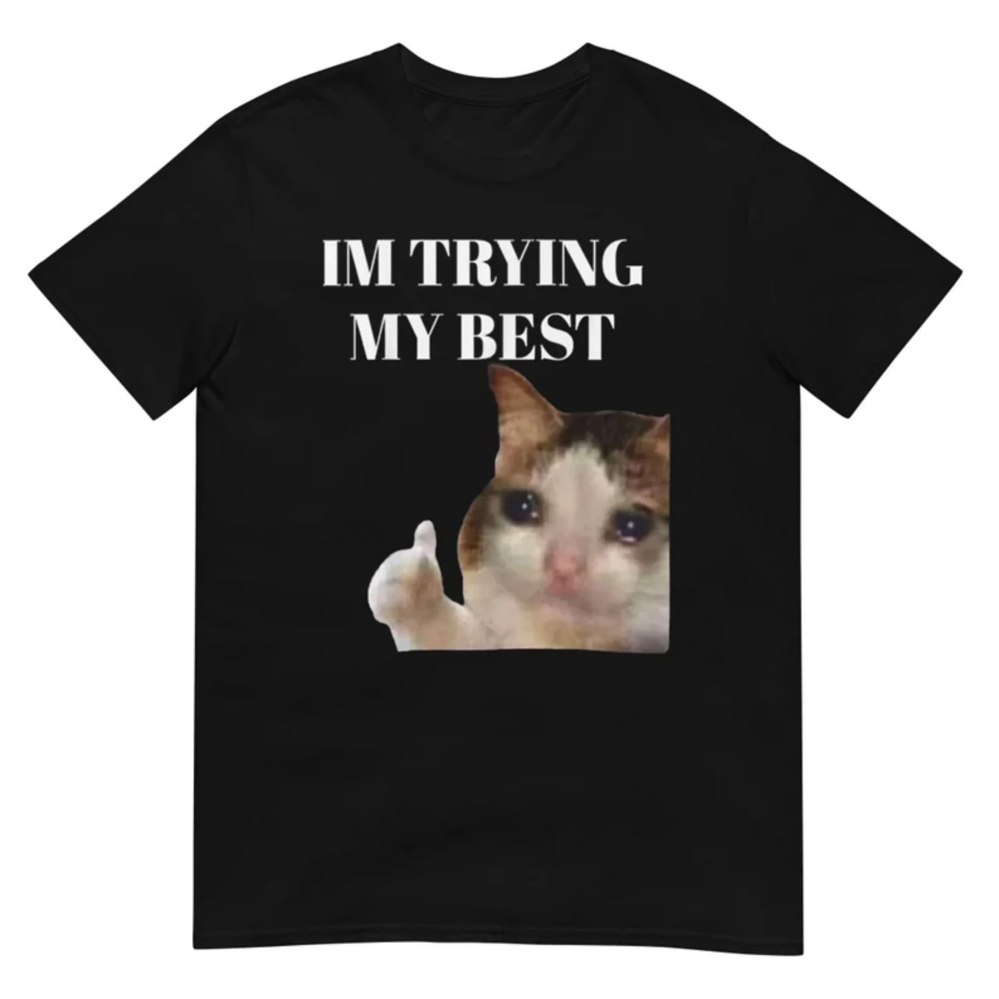 Women Short Sleeve T Shirt Im Trying My Best Crying Thumbs Up Cat Meme Graphic Casual Tee