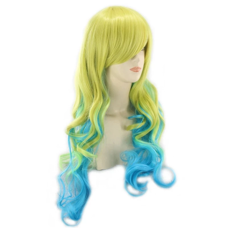 Anime Women Long Wavy Miss Kobayashi's Dragon Maid Lucoa Long Wavy Yellow Blue Ombre Quetzalcoatl Lucoa Hair Wigs