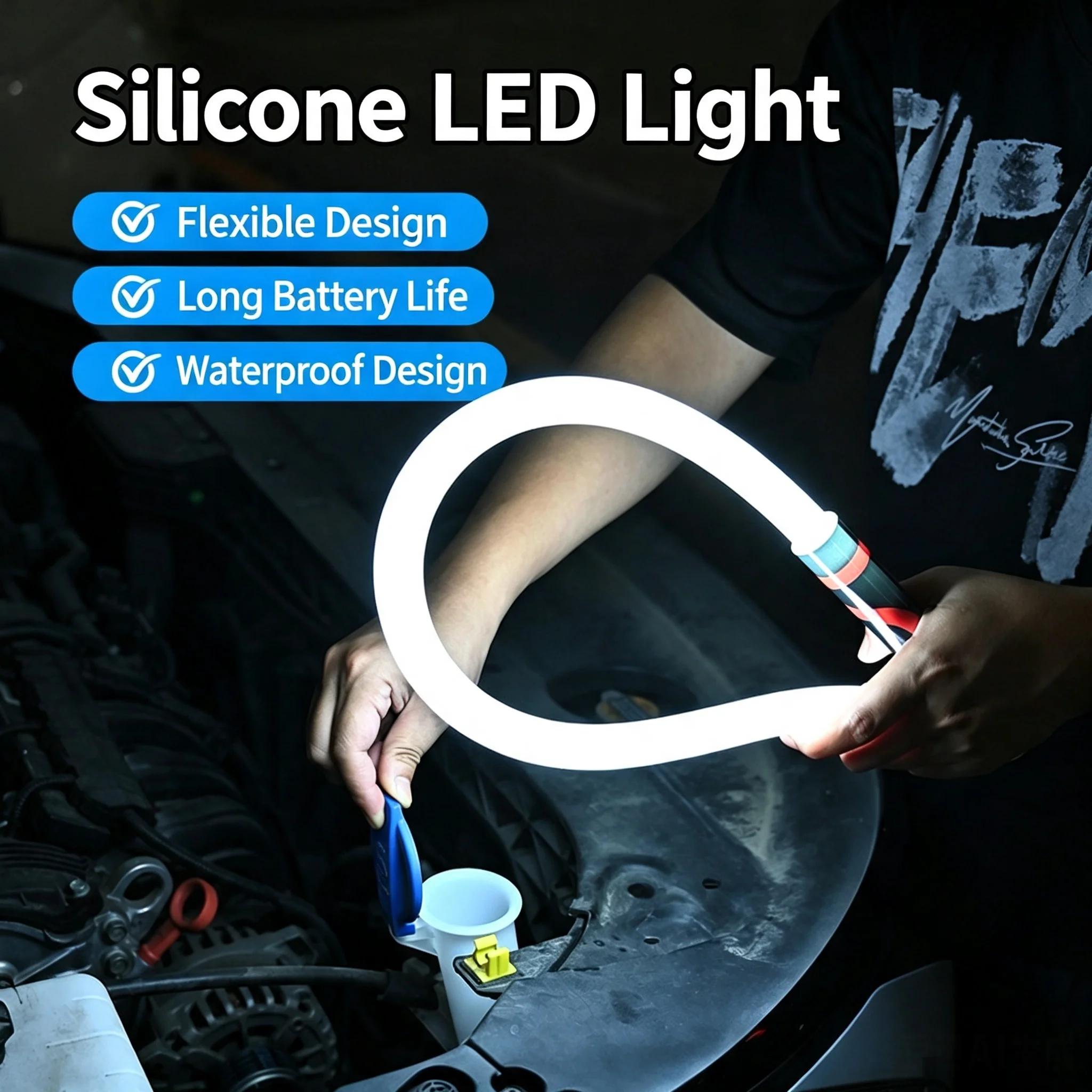 Flexible Foldable Soft Silicone LED Mechanic Light 360° Rotatable Rechargeable Work Strip Lamp Car Repair Light for Narrow Space