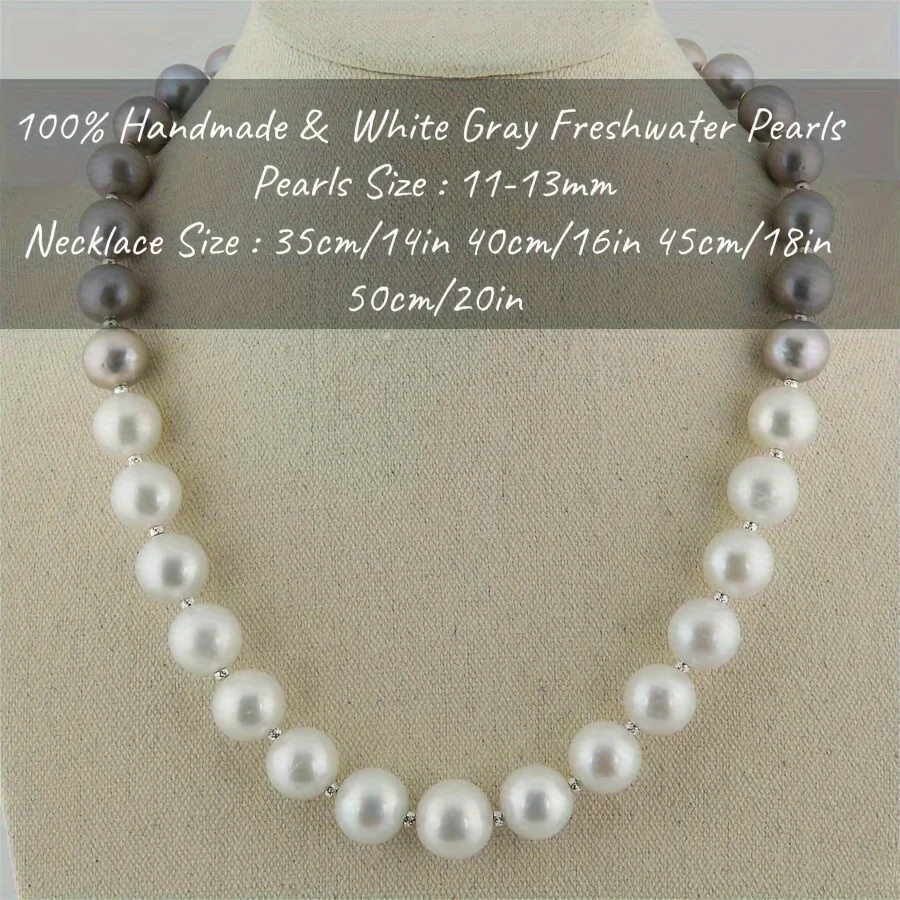 MYSOYA 11-13mm Collana di perle d'acqua dolce grigie bianche Perle vere naturali Regalo con confezione regalo per compleanno Matrimonio Natale