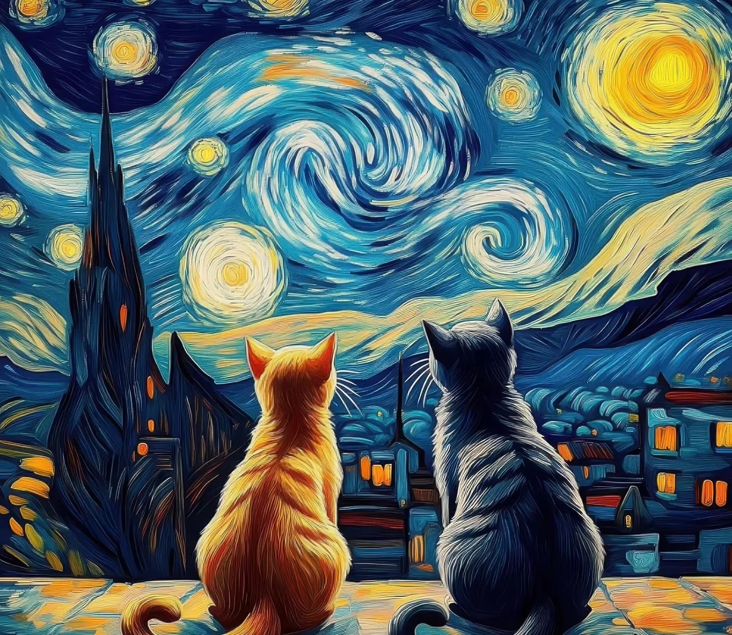 

500/1200/1000/2000 Pieces Jigsaw Puzzle of Adult Cat Starry Night Landscape Puzzles Games Family Fun Toy Christmas Gift