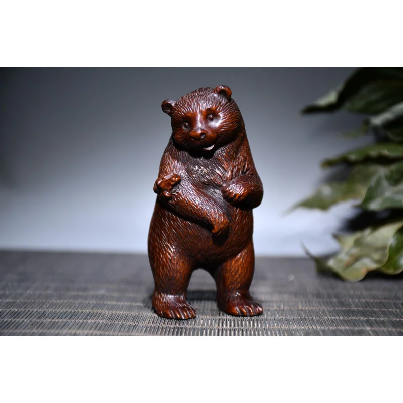 

3.1"Chinese Box-wood Hand Engraving Lovable Animal Selenarctos Thebetanus Statue Craft Gift Decoration Home Decore