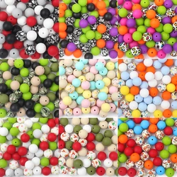 20pcs 15mm 12mm Silicone Beads Round Printed Decorative Halloween Christmas Beads for Jewelry Making DIY Personalized Handmade