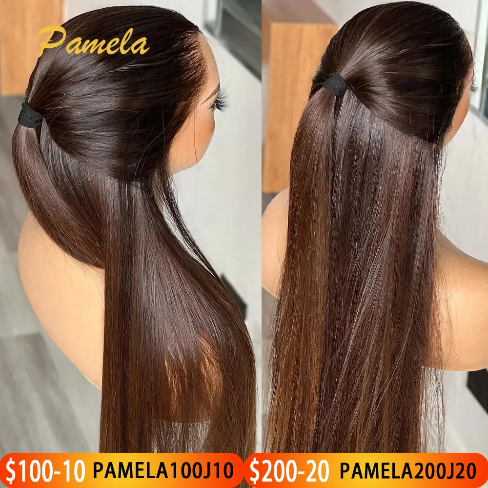 

Double Drawn 13x6 HD Lace Frontal Wig Bone Straight Lace Front Wig Ombre Brown Colored Glueless Human Hair Wigs Ready To Go