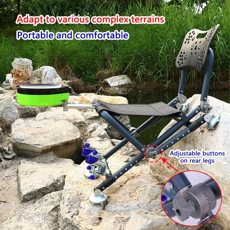 Portable Fishing Chair Folding Camping Chair Stool Fish Chair 180 Degree Adjustable Backrest Four-leg Recliner Aluminum Alloy