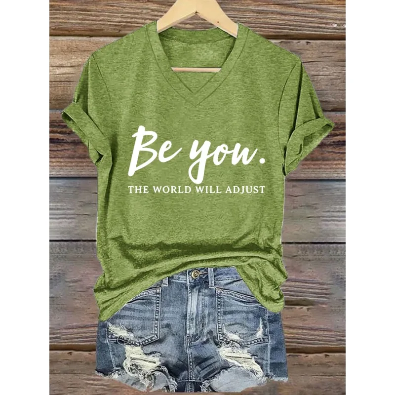 ilstile Women's Mental Health Print Femboy t-shirt Short Sleeve  V Neck Summer Black  Green Blue Tops Casual Tees New Arrival