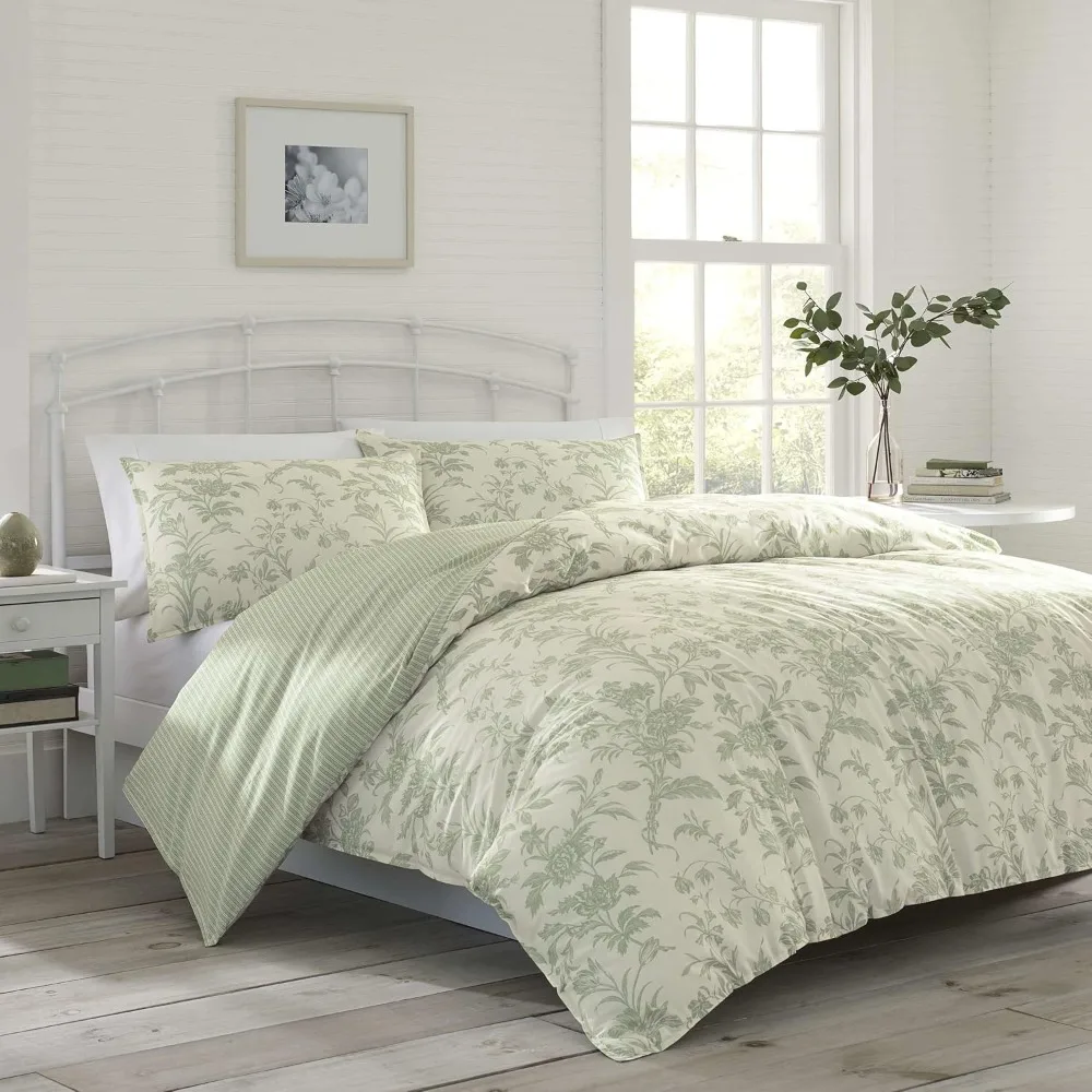 Laura Ashley Home - King Size Comforter Set, Reversible Cotton Bedding, Includes Matching Shams with Bonus Euro Shams & Throw