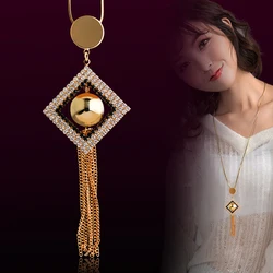 SINLEERY Hollow Square Heart Round Crystal Pendant Necklace Gold Silver Color Long Chain Women Fashion Jewelry