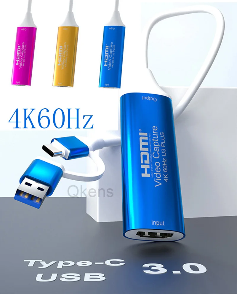 4K 60Hz Video Capture Card USB 3.0 Type C HDMI Video Record Box Game Grabber U3 Plus for Switch Xbox PS4 PS5 PC Live Streaming
