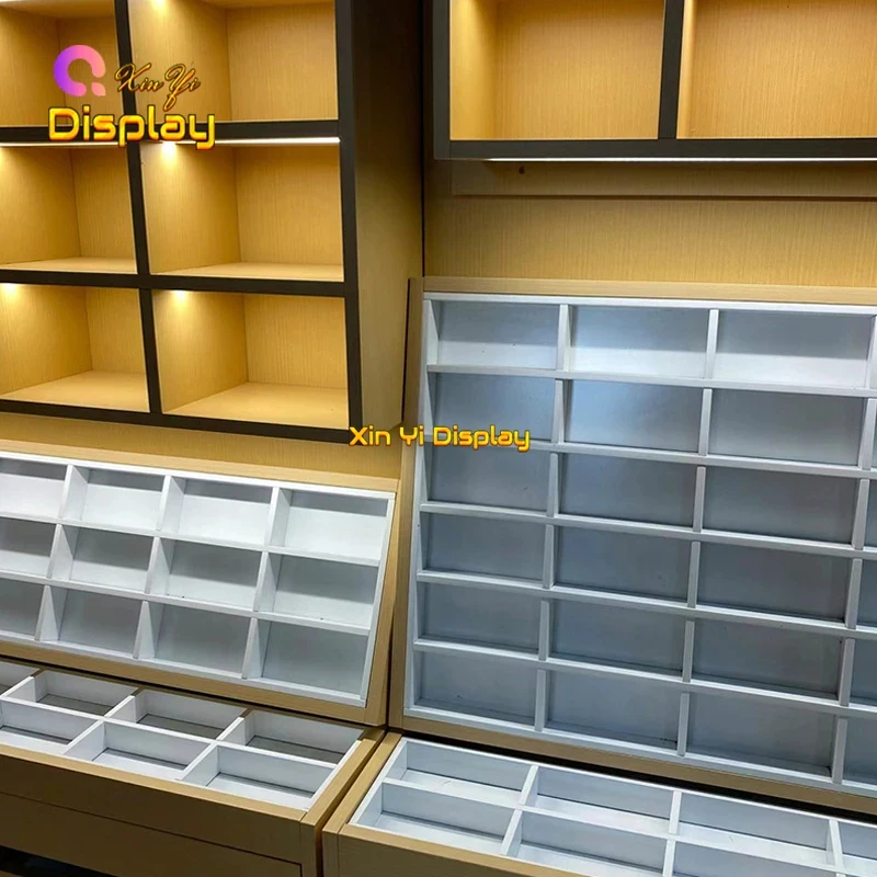 custom.Custom Modern Perfume Fitting Racks LED Lighting Recyclable Plywood Construction Laminated ODM OEM Hi