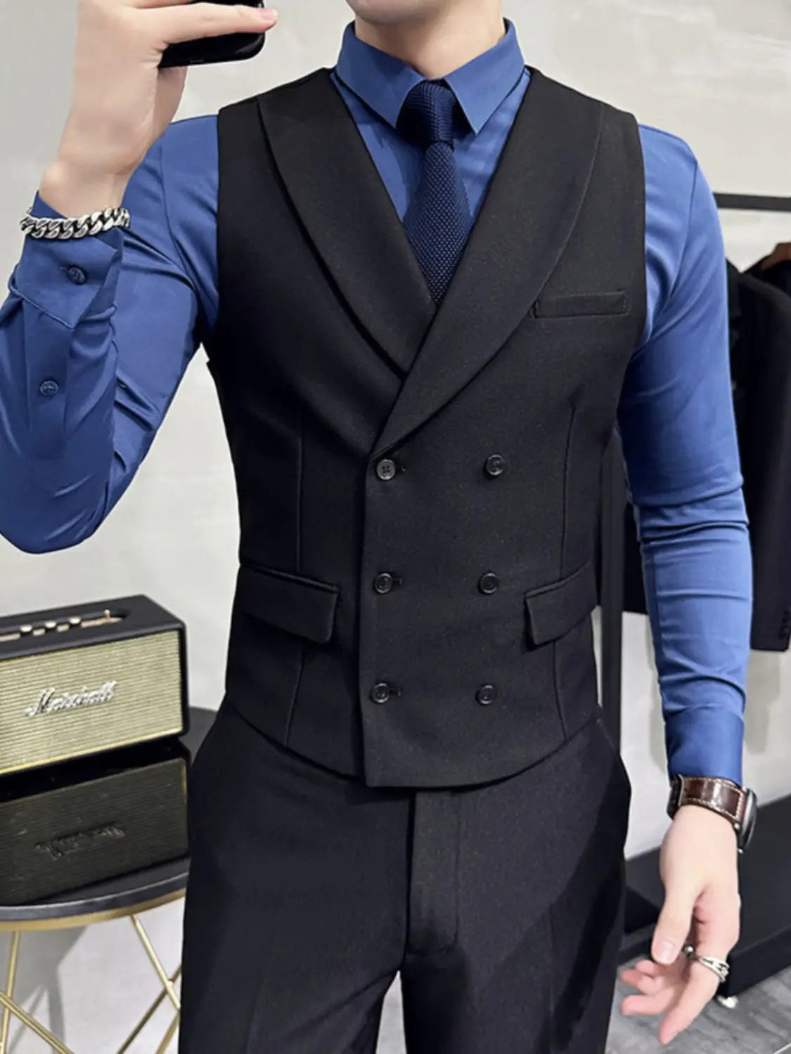 High Quality Double-Breasted Solid Mens Vest Coat Korean Style Business Slim Fit Male Waistcoat Groom Wedding Dress Suit Vests