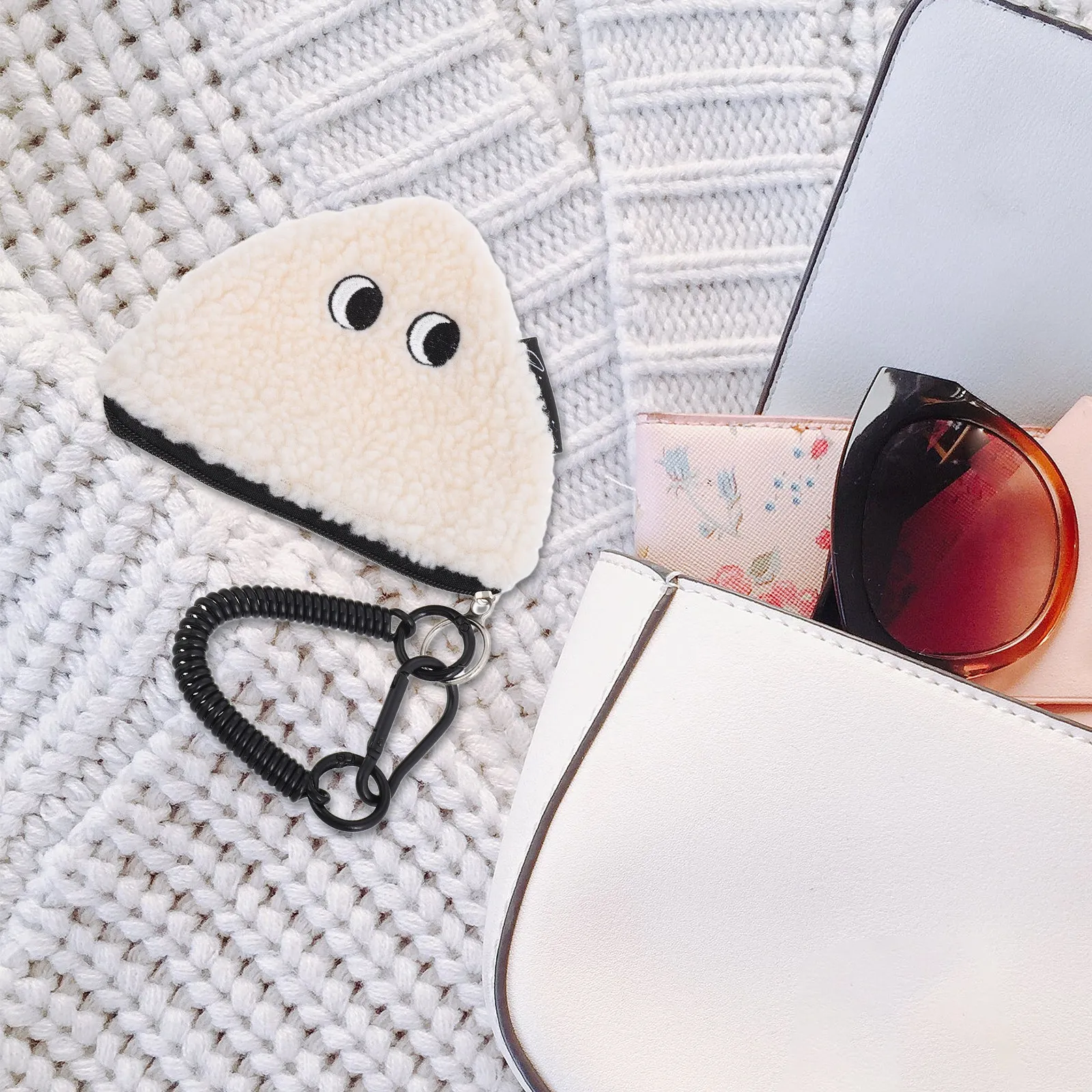 

Onigiri Style Coin Purse Zippered Mini Pouch for Women Small Keychain Bag Cute Kawaii Storage Wallet for Coins Change Backpack