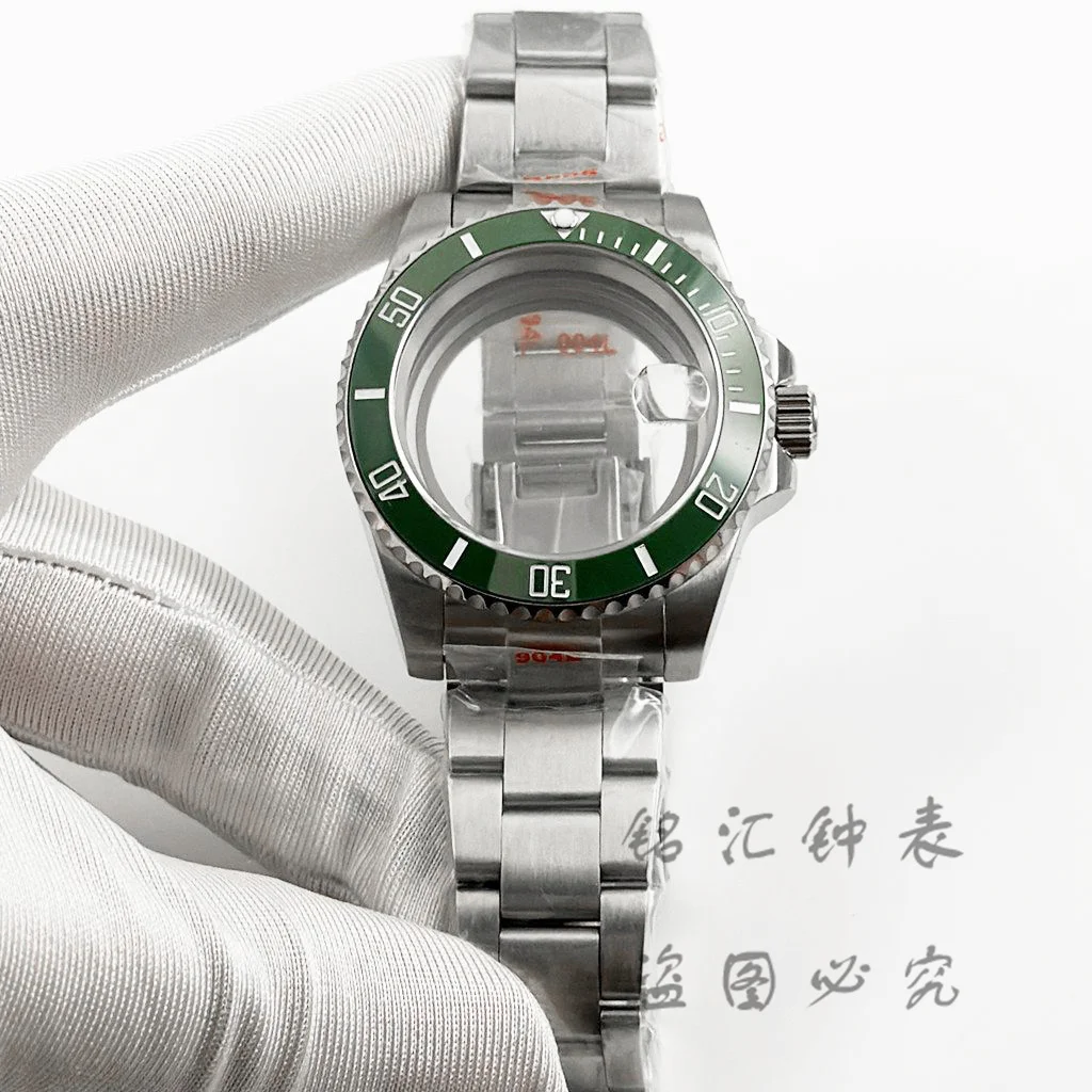 40MM Brushed Center Strap Sapphire Crystal Watch Case Glide Lock Clasp Fit NH34 NH35 NH36 NH38 ETA2824 Movement 120Click Bezel