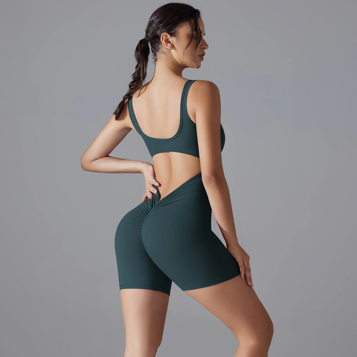 New V Back Scrunch Sports Jumpsuit Women Gym Rompers Sleeveless Sportswear Bodysuits Women Casual One-Piece Suit Yoga Clothing