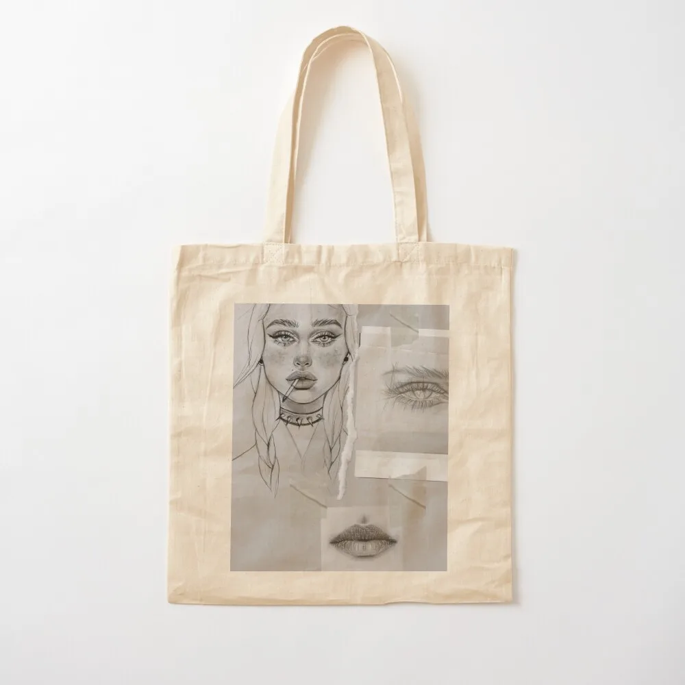 

Sketch, art collage, lips, eye, face Tote Bag Big bag Large bags for women Canvas Tote Bag