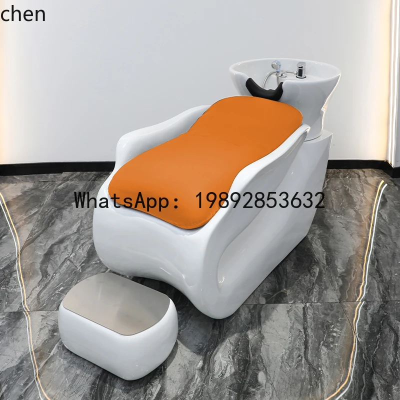 Barber Shop Semi-reclining Shampoo Bed FRP Hair Flushing Bed Ceramic Basin Simple