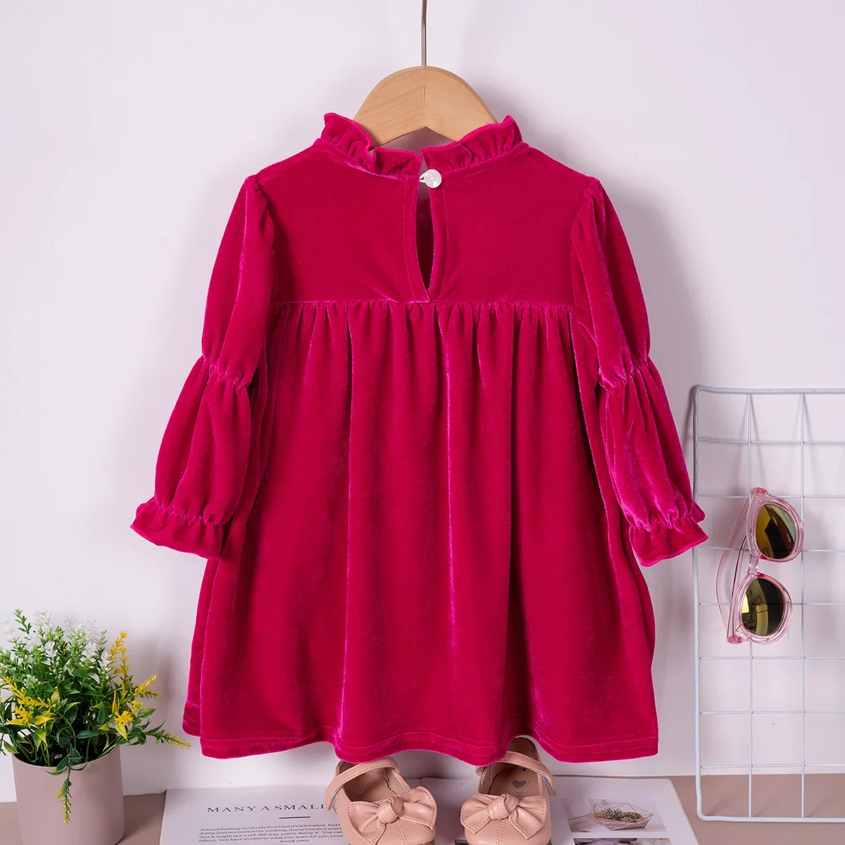 Baby Girl Velvet Dress Solid Autumn Ruffle Collar+Long sleeved Dress Toddler Noble Style Daily or Party Dressing Fashion 1-6Y