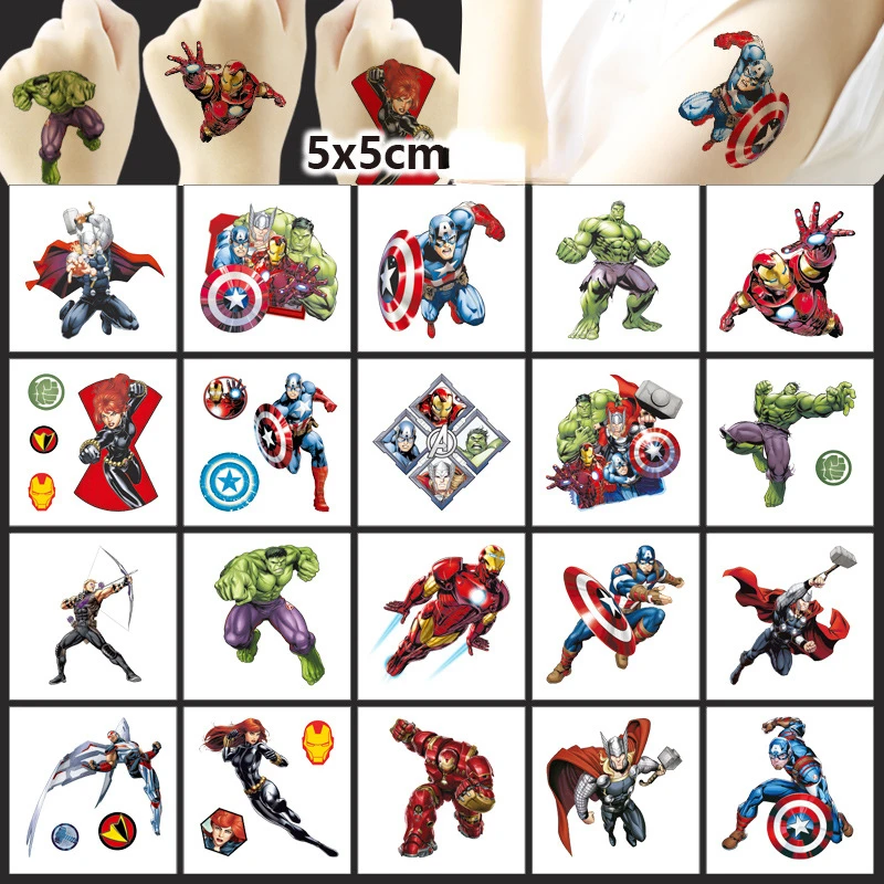 Avengers Stickers 20PCS Cartoon Tattoo Stickers Water Transfer Printing Disposable Tattoo Stickers Birthday Gift Children's Toys