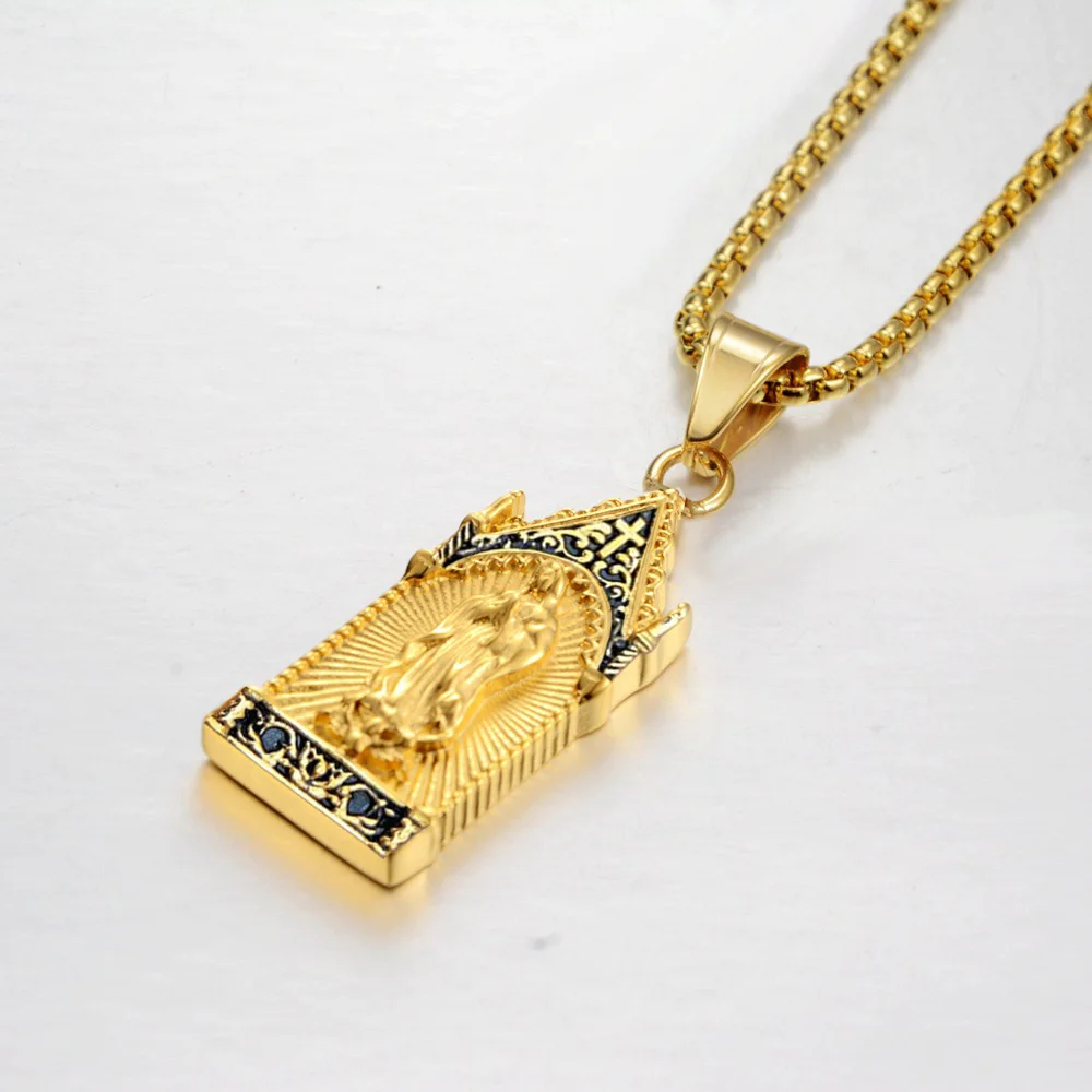 

Religious Virgin Mary Pendant Female Gold Color Stainless Steel Madonna Necklace for Women Religion Fashion Party Jewelry Gift