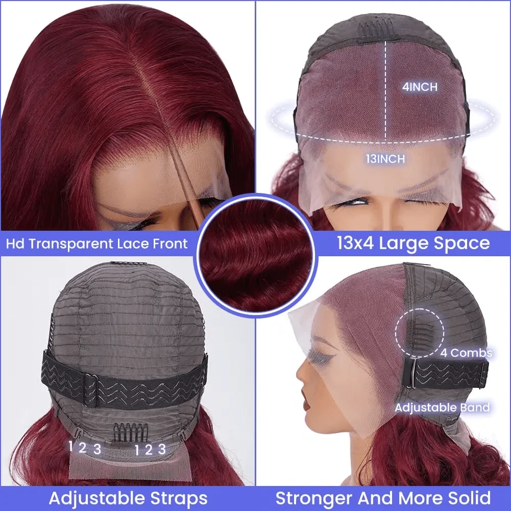 TIMOPOL 13×4 Lace Front Wigs 99J Jerry Curl Wigs For Women High Density Pre-Plucked Hairline Red Curly Human Hair Wigs view 4